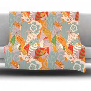East Urban Home Fishes Here, Fishes There 2 by Akwaflorell Fleece Throw Blanket EUBN7329